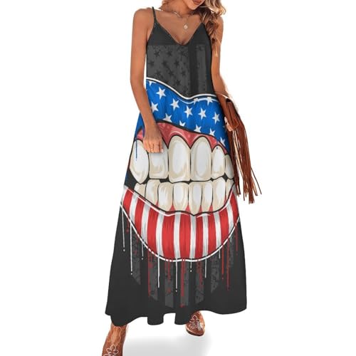 Robe longue drapeau américain, robe maxi d'été fluide et sans manches pour vos vacances à la plage