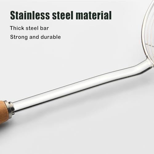 IQCWOOD Spider Strainer Skimmer with Wood Handle - 5.5 Inch Fryer Scoop for Cooking and Frying, Kitchen Utensils Pasta Strainer Spoon