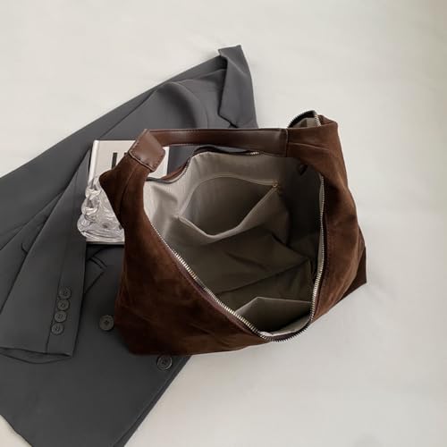 Bolso Tote de ante para mujer color marrón miniatura 5
