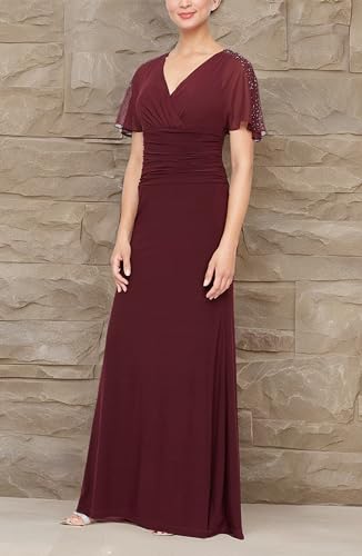 Image of S.L. Fashions Women's Long A-line Mother of The Bride Dress with Ruched Waist (Petite and Regular Sizes)