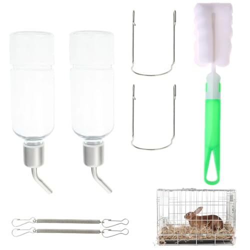 2X Botella de Agua Conejo 180ml–Bebedero Classic para roedores Antigoteo & Estable–Bebedero Colgante para Conejos&DispensadordeAguaparaAnimalespequeños–KitBotelladeAguaparahámsterconSoporte