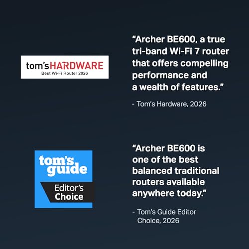 Image of TP-Link Tri-Band BE9700 WiFi 7 Router (Archer BE600) - 10G Port, 2.5G Port, 3x 2.5G LAN, 320MHz Channel, Covers up to 2,600 sq. ft., 120 Devices, VPN, HomeShield Security