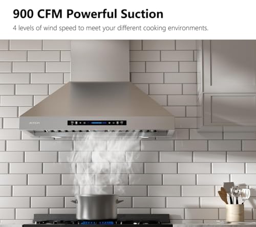 Image of 36 inch Wall Mount Range Hood, 900 CFM Powerful Suction, Gesture Sensing & Touch Control, 4-Speed Fan, Adjustable LED Lights, Stainless Steel, Ducted /Ductless Convertible