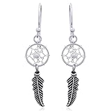  Ohrringe Traumfänger aus Silber - Hängend mit Feder - 925 Sterling - Ohrhänger Indianer