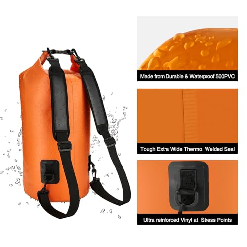 Piscifun Dry Bag, Waterproof Floating Backpack 5L/10L/20L/30L/40L with Waterproof Phone Case for Boating, Kayaking, Fishing