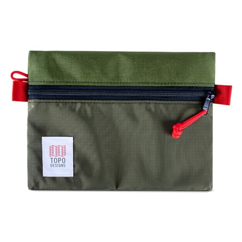 Topo Designs Accessory Bags, Travel Organizer Accessories for Smaller Items, Durable Storage Pouch, 3 Sizes, Fully Lined Pack Cloth (Medium, Olive/Olive)