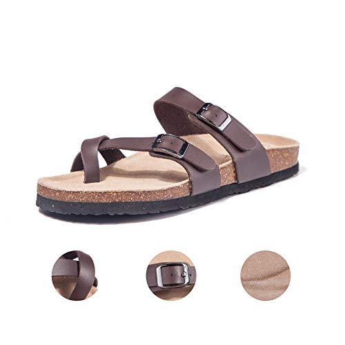 Tf Star Adjustable Sandals, Flat Leather Casual Slippers For Women & Ladies, Flip-Flops Ring Open-Toe Slide Cork Footbed For Teenagers/Girls #TOP2