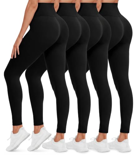 4 Pack Leggings for Women - High Waisted Tummy Control Soft No See-Through Black Yoga Pants for Athletic Workout