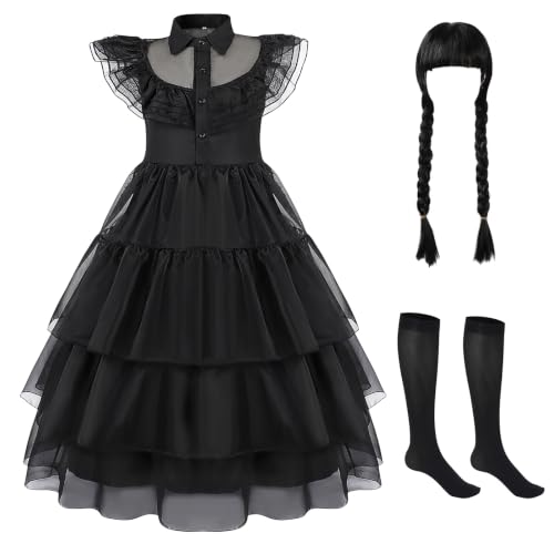 Berich Girls Black Costume Kids Gothic School Black Outfit 5-6 Years 130