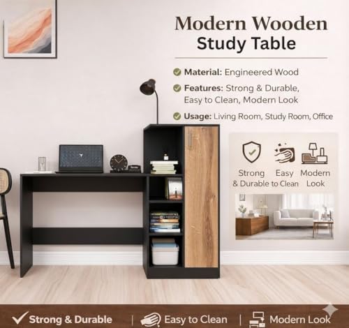 Image of SPYDER CRAFT Multipurpose Desk for Office, Study with Book Storage Engineered Wood Multipurpose Table (Free Standing, Finish Color - Columbain Black, DIY(Do-It-Yourself))
