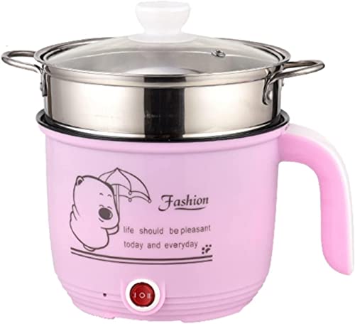 ANSNOW 8 L Electric Hot Pot, Rapid Noodles Cooker, Stainless Steel Mini Pot for Boiling Water, Eggs, Cooking, Noodles, Multifunctional Rice Cooker Steamed Ewith Steamer Heatproof/Pink