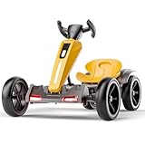 Noeko 12V Electric Go Kart, Pedal Go Kart for Kids 3-8, Outdoor Ride-On Toy with Adjustable Seat & 4 Anti-Slip EVA Wheels, Foldable Rechargeable GO Kart for Boys Girls (Yellow)