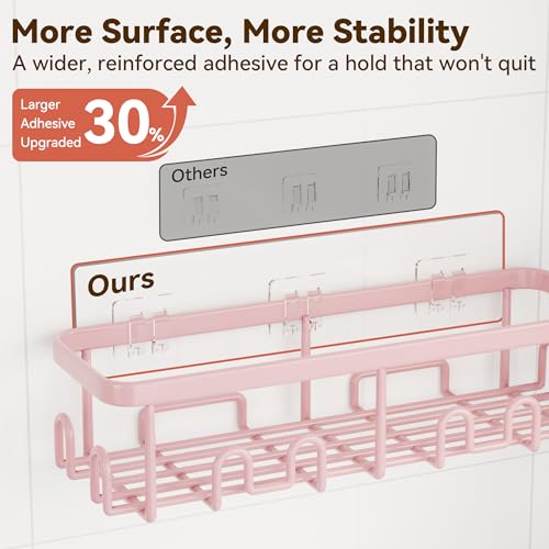 Image of YASONIC Shower Caddy Adhesive, 100% Rustproof Shower Organizer, Large Capacity Shower Shelves for Inside Shower, No Drill Shower Storage for Home (2 Pack Pink)