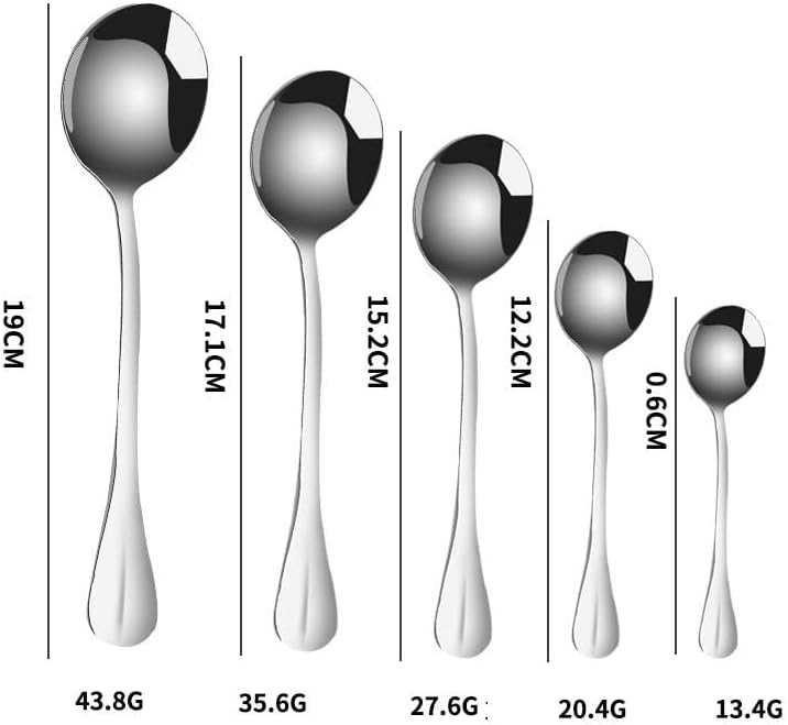 Silverware Flatware Set, 5/20/30/40/50/60 Pieces Stainless Steel Round Spoons, Household Eating Spoons, Dessert Spoons, Stirring Spoons, Coffee Spoons(30 Pieces for 6)