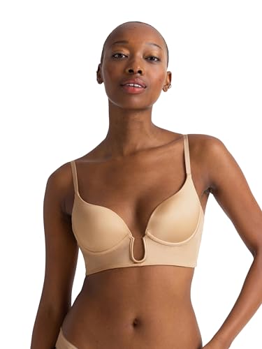 DORINA SUBLIME SCULPT Sexy Light Padded Bra, Underwired Demi with Moulded Cups, Multi-Way Adjustable Straps, U-Wire Plunge Design, Shiny Micro Fabric, Beige