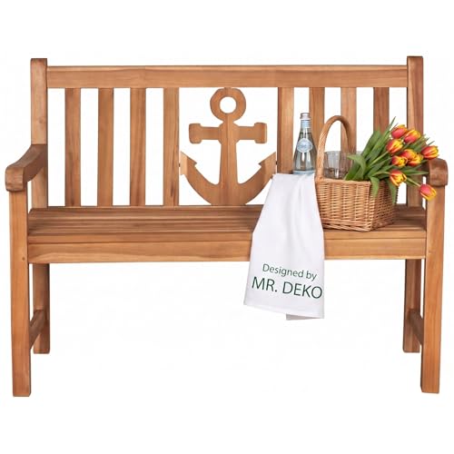MR. DEKO® Banc de Jardin en Teck Massif | 2 Places avec Dossier | Résistant aux Intempéries pour l'Extérieur, Balcon | 120 x 60 x 94 cm