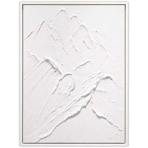 Empire Art Direct Mountain Majesty Heavily Textured Hand Painted White Framed Canvas Wall Art, Ready to Hang, Living Room, Bedroom & Office, 30"x40"x1.5" -  MAR-8025-3040W