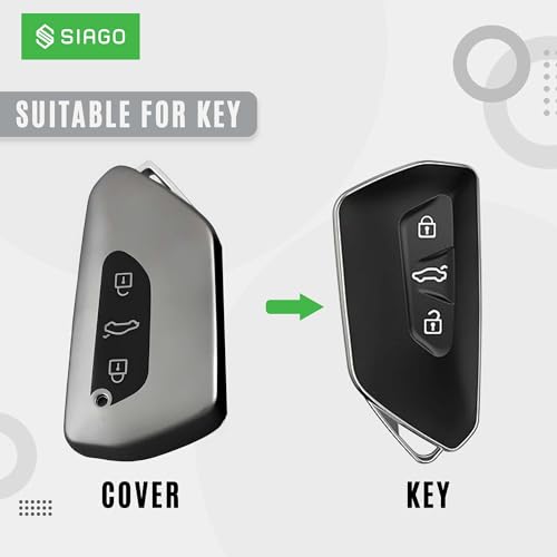 Image of SIAGO TPU Key Cover and Round Key Chain Compatible with Koda Kodiaq, Octavia 2021 Onwards 3 Button Flip Key (Grey)