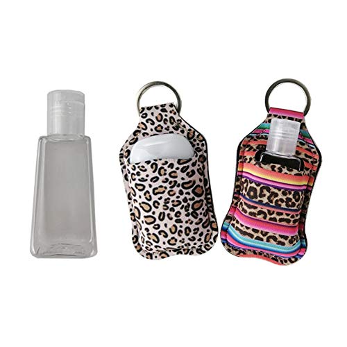 4 Piece Hand Sanitizer Bottle Holder Keyring Neoprene Keychain for 30ML Gym Shampoo Lotion Soap Perfume and Liquids Travel Containers,Leopard print2