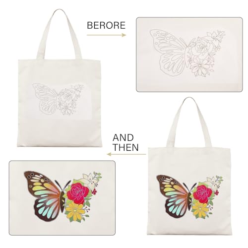 Image of GLOBLELAND Canvas Tote Bag Embroidery Kit with 2 Pcs Storage Bag 1pc Embroidery Hoop 18 Pcs Embroidery Needles 4 Sheets Bee Butterfly Water-Soluble Embroidery Stabilizers 24 Pcs Threads