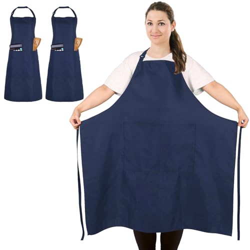 FunChaos 2 Pces Tablier de Chef Bleu, Tablier Unisexe avec 2 Poches pour Cuisine, Grillades,...