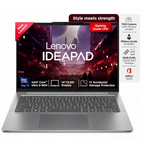 Image of Lenovo IdeaPad Slim 5 Intel Core Ultra 9 185H (16GB RAM /512GB SSD /WUXGA OLED /14 inch (35.56cm) /Windows 11 /Microsoft 365 Basic + Office Home 2024 /Backlit Keyboard /Metal Body /Grey /1.39Kg), 83V6005LIN