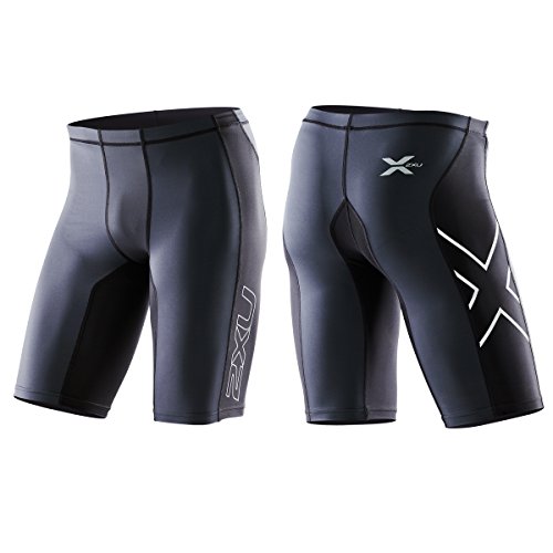 2XU Men's Elite Compression Shorts (Black/Steel, Large)