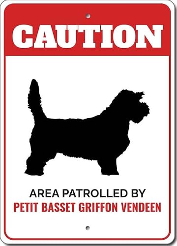 Patrolled By Petit Basset Griffon Vendeen Caution Metal Sign Wall Decor Beware