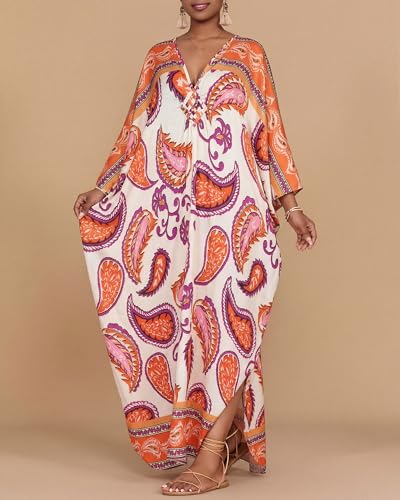 Image of Bsubseach Moo Moos for Women Batwing Sleeve Kaftan Dresses with Pockets