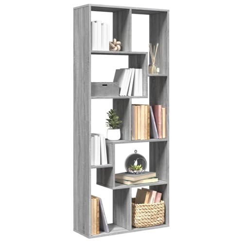 Mokuyary Estantería separadora de habitaciones Sonoma gris 67 x 25 x 161,5 cm de material de madera, estantería de almacenamiento abierta, estantería de pie, para salón, oficina en casa, comedor