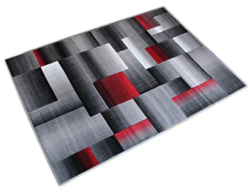Tapete moderno contemporáneo rojo gris negro 5 x 7 pies miniatura 3