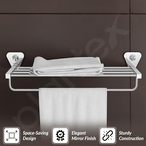 Image of Plantex Pyramid Stainless Steel Towel Rack for Bathroom /Towel Rod /Towel Stand /Towel Hanger /Bathroom Accessories - 24 Inch (Chrome Finish)