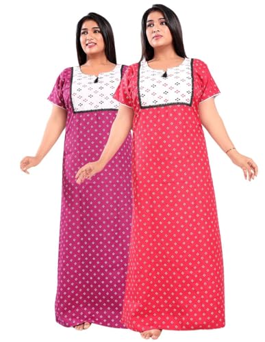 Image of Fabme Women's Cotton Plus Size Night Dress Nighty