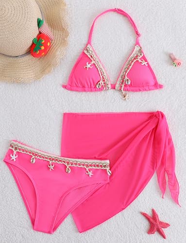 Bikini triangular para niñas traje de baño con falda para playa 3
