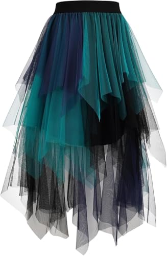 WERFORU Jupe Tulle Femme Asymétrique Froufrou，Midi-Longue Jupe d'Été Bouffante pour Mariage, Fête, Carnaval et Halloween