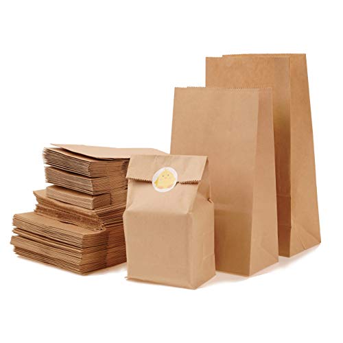 DERAYEE 120 Pieces Kraft Brown Paper Bags,Paper Bags Sandwich Bags for Food Sweets, Paper Gift Bags for Birthday Parties, Markets, Wedding, Cafes (Style 3)