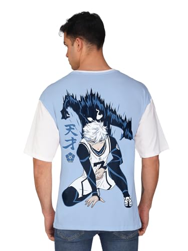 Image of crazymonk Men's Cotton Printed Nagi Blue Lock Oversized Sky Blue T-Shirt