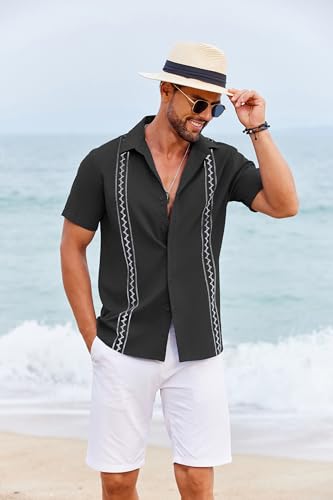 COOFANDY Cuban Guayabera Shirts for Men Short Sleeve Casual Button Down Shirts Summer Vacation Shirts2