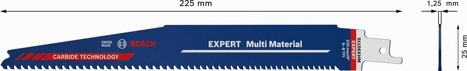 Bosch Professional 3x Lame per Seghe Universali Expert `Multi Material` S 1156 XHM per Ghisa, Lunghezza 225 mm, Accessorio Sega Universale