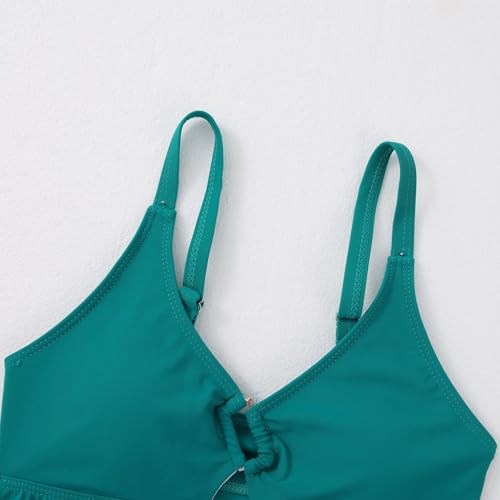 Image of ESHOWEE Girls Swimsuits 2 Piece Bathing Suit Set Toddler Ruffle Tank Top Front Cutout Beach Summer Bikini Swimwear 2-12Y