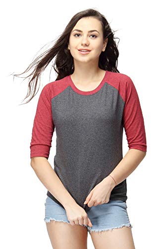 Image of PINACOLADA Women's Raglan Sleeve Top for Casual Wear | Crew Neck | Short Sleeve | Poly Cotton Top Crafted with Regular Sleeve & Comfort Fit for Everyday Wear