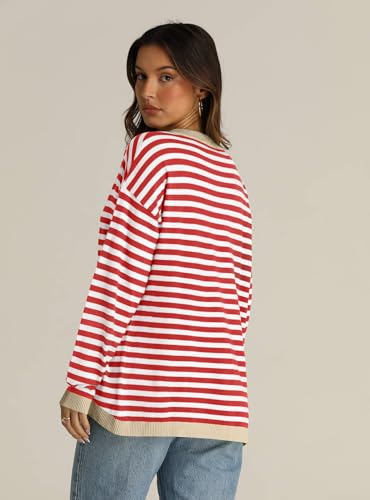 IRISGOD Womens Fall Striped Sweater Long Sleeve Color Block Tops Loose Drop Shoulder Pullover Shirts4