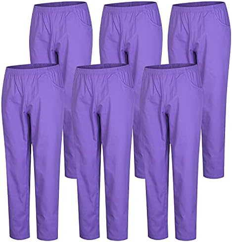 MISEMIYA - Pack 6 Pcs - Arbeitshosen Unisex ELASTISCHE Taille UNIFORM KLINIK Krankenhaus Reinigung TIERARZT Gesundheit GASTGEWERBE - X-Large, Flieder