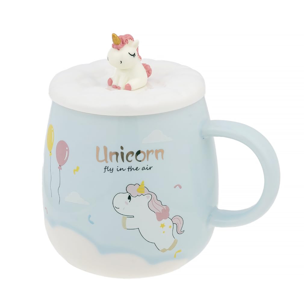 lachineuse Unicorn Mug with Lid and Spoon - Blue