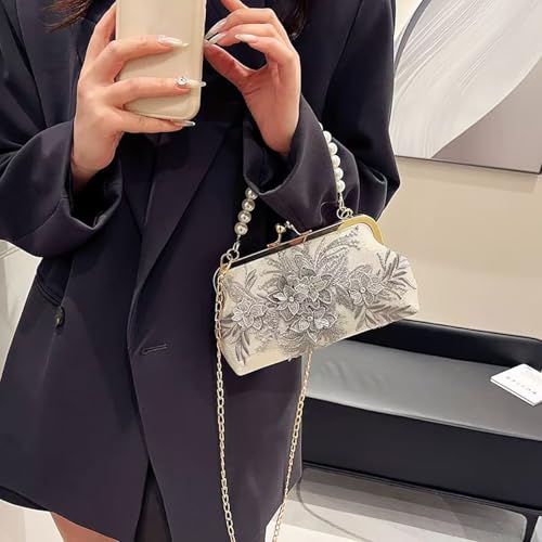 Chinese women's pearl retro handbag, embroidered chain diagonal handbag, wallet cross bag, banquet and wedding3