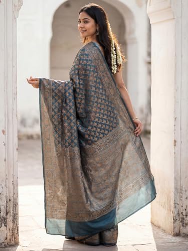 Image of AKHILAM Women's Georgette Embellished Designer Saree With Unstitched Blouse Piece
