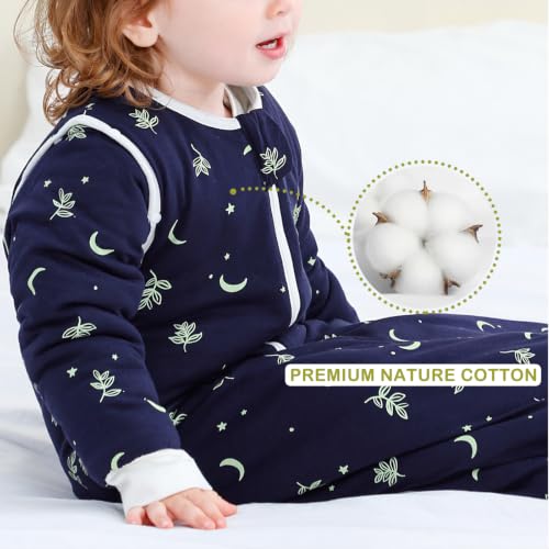Image of Baby Sleep Sack 3.5 TOG Cotton Moonlight Leaves L | 100% Cotton thick winter baby sleep sack with detachable sleeves, gentle on baby's skin, warm cozy sleep comfort for 18-36M