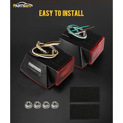 Partsam Led Submersible Trailer Tail Lights Kit, Waterproof 12V Square LED Trailer Lights Halo Glow with Wiring Harness Combination Brake Stop Turn Running License Lights for RV Marine Boat Trailer