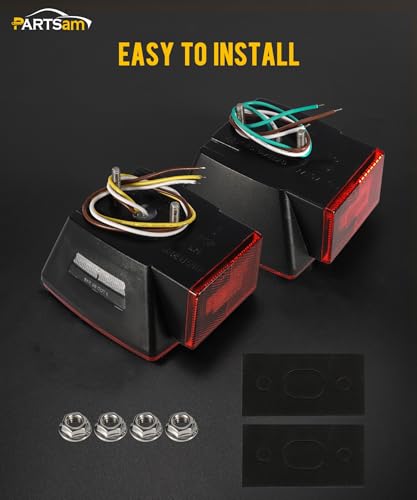 Image of Partsam Led Submersible Trailer Tail Lights Kit, Waterproof 12V Square LED Trailer Lights Halo Glow with Wiring Harness Combination Brake Stop Turn Running License Lights for RV Marine Boat Trailer
