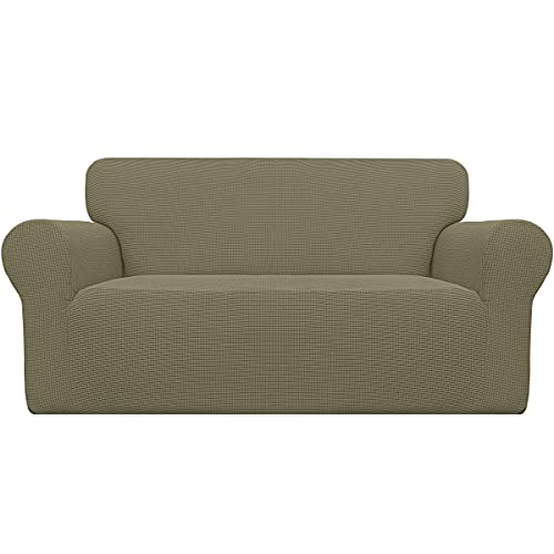 Image of Easy-Going Stretch Oversized Loveseat Slipcover 1-Piece Sofa Cover Furniture Protector Couch Soft with Elastic Bottom for Kids Polyester Spandex Jacquard Fabric Small Checks Khaki